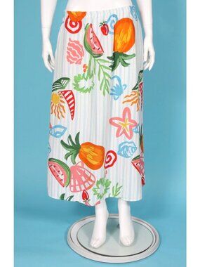 Calypso St. Barth Striped White Blue Watermelon Beach Sailing Skirt sz L /096